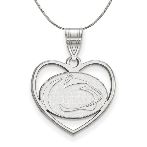 Sterling Silver Penn State Heart Pendant Necklace - 20 Inch - Picture 1 of 7